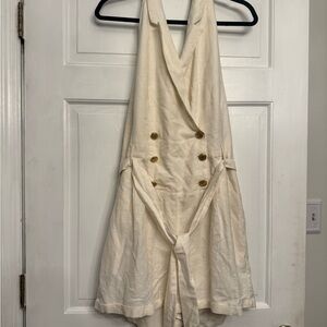 Venus Cream Halter Romper with Gold Buttons